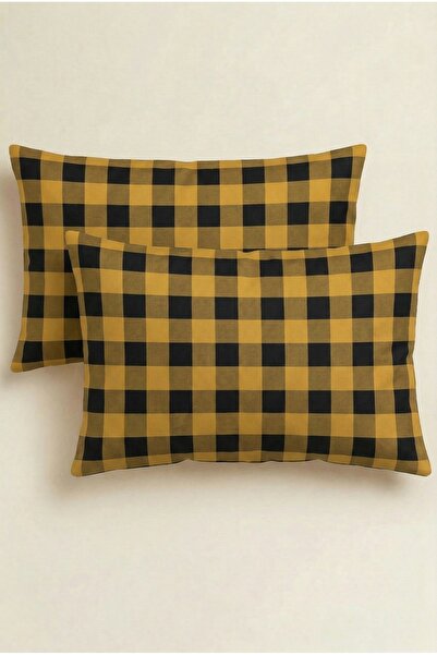 Anılsan Chess 2-Piece Satin Pillowcase 50X70 with Flap Mustard Black