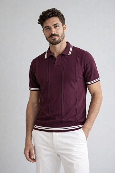 KAREL BUTİK Tricou cu guler polo pentru bărbați, culoare burgundy, croială no...