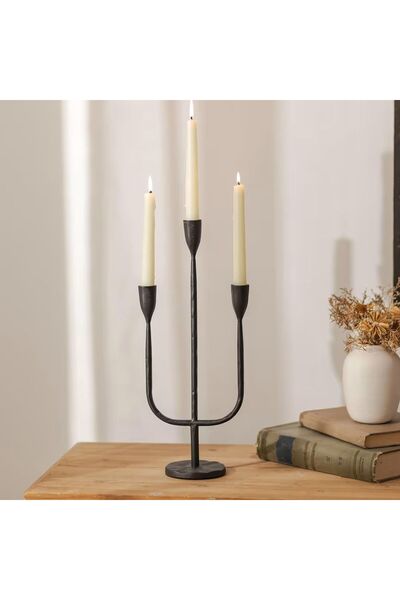 IronMoon Suport pentru lumânări din fier masiv - Negru vintage, 44 x 21 cm, 3...
