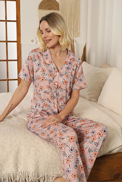 Defkay : 100% Cotton Short Sleeve Full Button Women's Pajama Set - Soft Textu...
