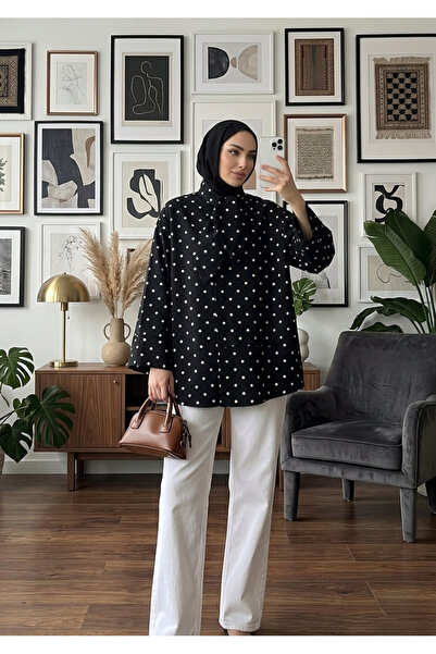 secret of VALORIA قميص تونيك من قماش المودال المنقط بتصميم إسلامي، ياقة مربوط...