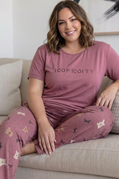 Pijamaevi Powder Infinity Patterned Large Size Oversized Bamboo Short Sleeve ...