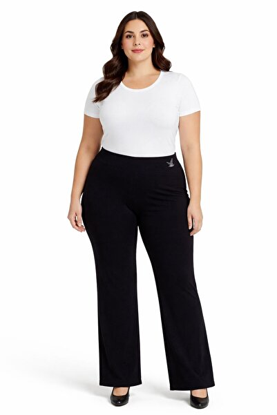 MİRA BUTİK Large Size Elastic Waist, Pockets, Wide Leg, Lycra, High Waist, Ga...