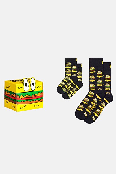 Happy Socks - Mini & Me Hamburger Patterned 2-Piece Father Son Socks Gift Set...