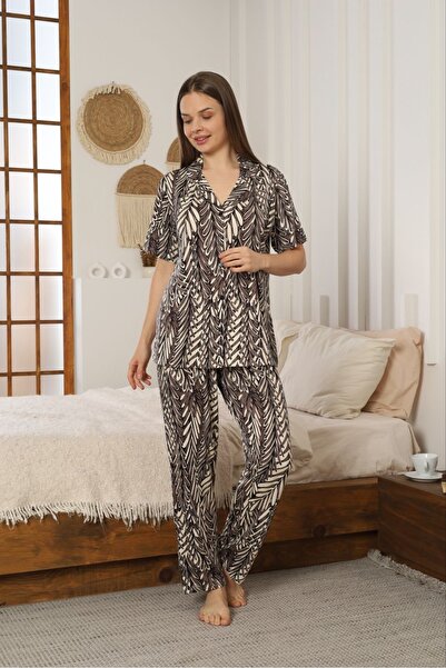 Defkay : 100% Cotton Short Sleeve Full Button Women's Pajama Set - Soft Textu...