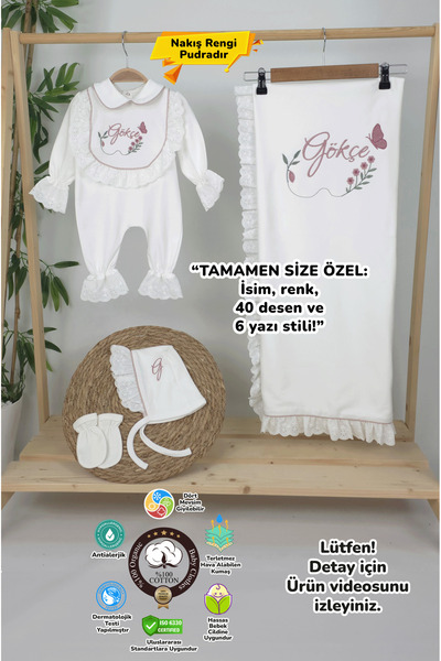grosshower %100 Pamuk Penye Fisto Dantelli Biyeli Hastene Çıkış Seti (Kişiye ...