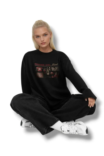 ELNOYA Russian Girl Mood Printed Oversize Sweatshirt