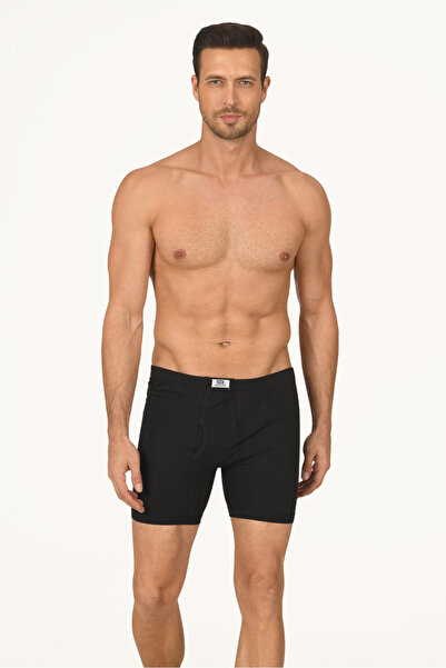 NBB Men's 100% Cotton Elastic Waist Long 5-Piece Black Boxer Shorts
