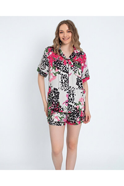 Ens Group Avm Women's Mixed Pattern Short Sleeve Buttoned Shorts Pajama Set S...