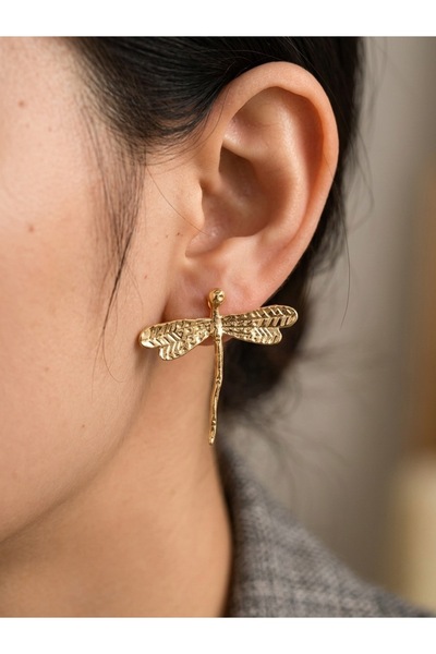 EKİDORA Sükunet Kanadı Yusufçuk Model Women's Steel Gold Earrings