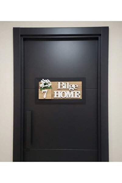 Bilge Lazer Kişiye Özel Ahşap Kapı İsimliği ( BEYAZ ) Çiçekli – 10x20 cm MDF ...