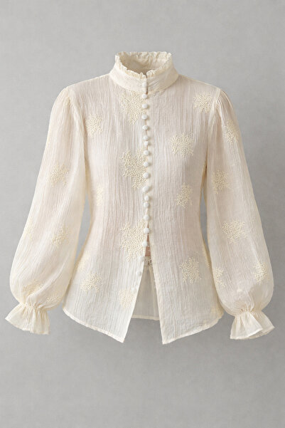 Julidress Premium Shirt with Stand Collar and Embroidery Detail on the Sleeves