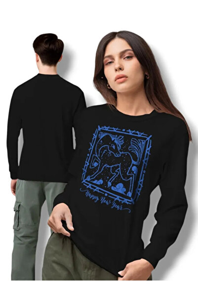 ELNOYA Happy New Year Horse Printed Unisex Sweatshirt