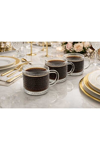 çukurova home 3-Piece Glass Tea, Coffee and Latte Cup Carnaval Pattern Specia...