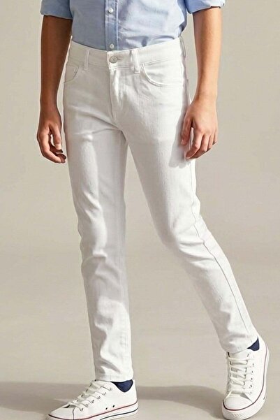 Konsept Boy's Gabardine Trousers with Buttons and Zipper, 10-13 Years Old, White