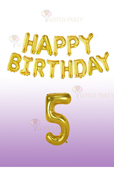 LOTUS PARTY Gold Color Happy Birthday Lettering Foil Balloon Gold Number 1 Ye...