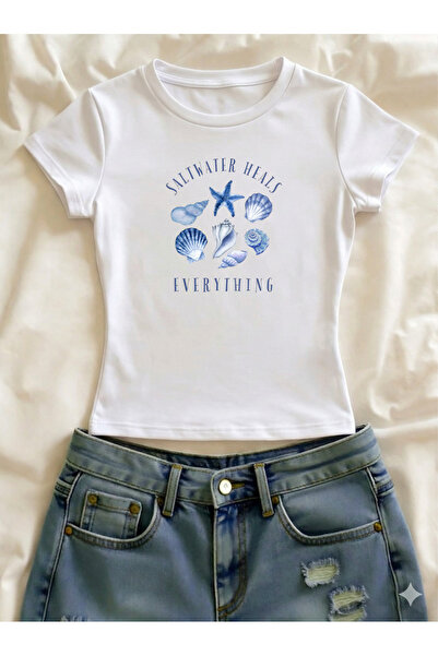 Vordevia Printed Lycra Slim Fit Short Sleeve Crew Neck Tee Crop