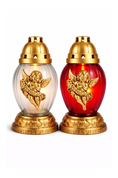 DBR Candele Sticla Cu Capac Mare- Set 3 Candele Sticla Paste Cu Ingeras Pentr...