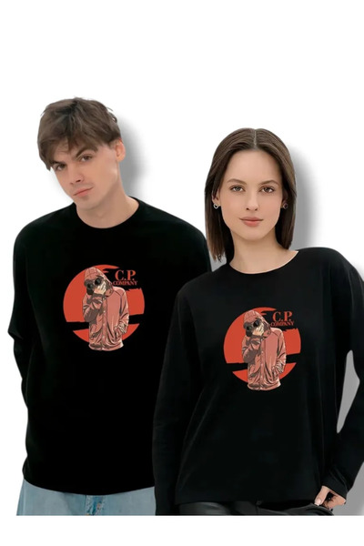 ELNOYA Cp Company Printed Unisex Black Sweatshirt