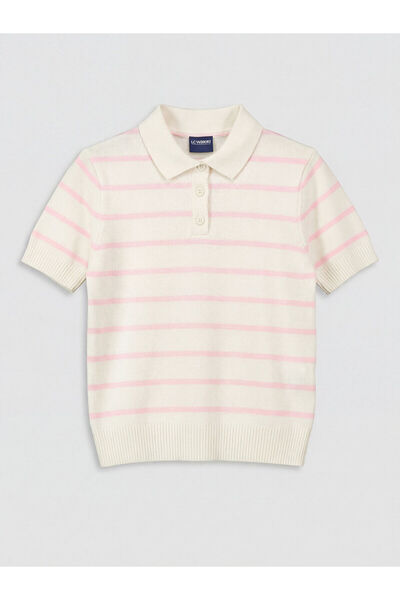 LC Waikiki Vizyon New Season Short Sleeve Striped Polo Collar Girls' Knit Swe...