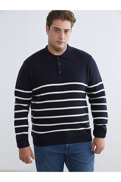 LC Waikiki RMZ GİYİM FARKIYA سترة تريكو رجالية مقاس كبير بياقة مطوية ومخططة