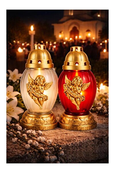 DBR Candele Sticla Cu Capac Mare- Set 3 Candele Sticla Paste Cu Ingeras Pentr...