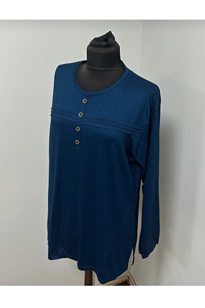 SYNXSTORE Battal Boy Büyük Beden Bisiklet Yaka Anne Penye Bluz