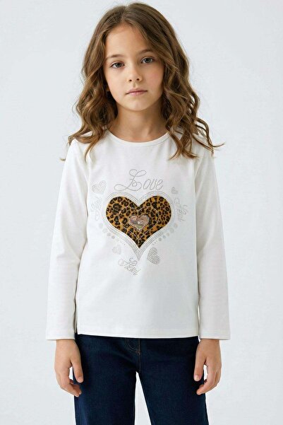 Breeze Girl's Long Sleeve T-Shirt Love Themed Glittery Leopard Pattern Heart ...