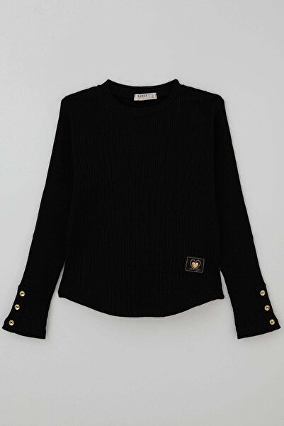 Breeze Girl's Long Sleeve T-Shirt with Heart Embroidery on Sleeves and Button...