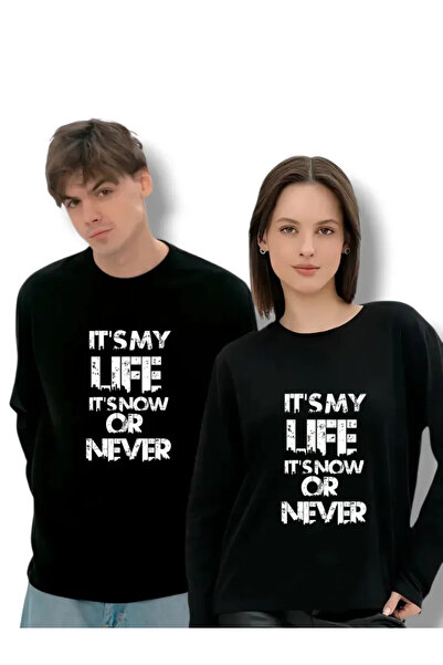 ELNOYA Unisex It's My Life Printed Black Sweatshirt