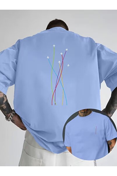 JENOLAN Men's Back Jet Airplane Printed Oversize T-Shirt Loose Fit