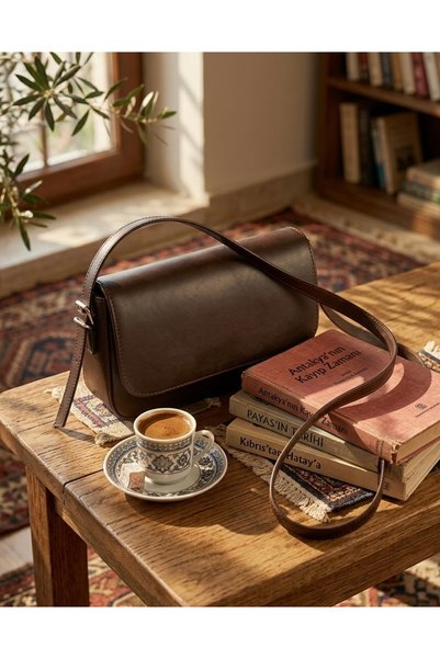 ser arte Women's Faux Leather Baguette Bag with Strap Detail, Coffee Color