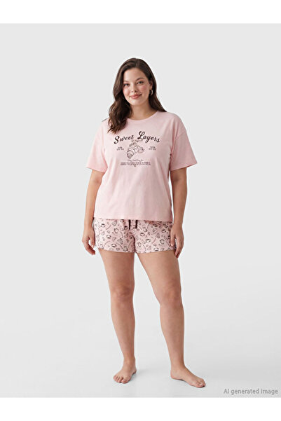 LC Waikiki Rmz Gi̇yi̇m Farkiyla Zero Roba Collar Printed Women's Shorts Pajam...