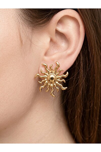 EKİDORA Sun Dance Gold Color Women's Earrings Stylish and Modern Design