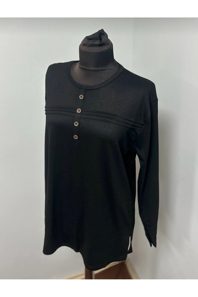 SYNXSTORE Battal Boy Büyük Beden Bisiklet Yaka Anne Penye Bluz
