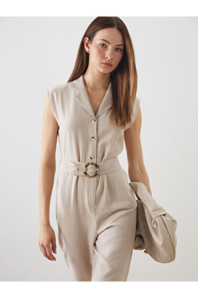 LC Waikiki Rmz Gi̇yi̇m Farkiyla Shirt Roba Collar Belted Women's Jumpsuit