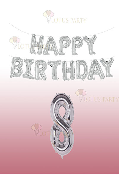 LOTUS PARTY بالون فويل فضي اللون مكتوب عليه عيد ميلاد سعيد - رقم فضي 1 سنة