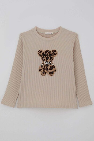 Breeze Girl's Long Sleeve T-Shirt with Pearls and Appliqué Leopard and Teddy ...