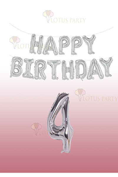 LOTUS PARTY بالون فويل فضي اللون مكتوب عليه عيد ميلاد سعيد - رقم فضي 1 سنة