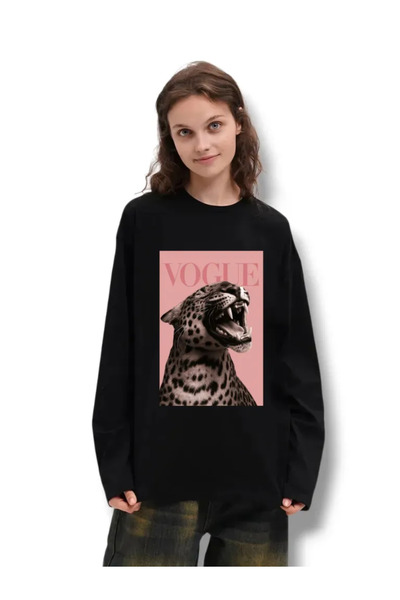 ELNOYA Leopard Printed Black Oversize Sweatshirt