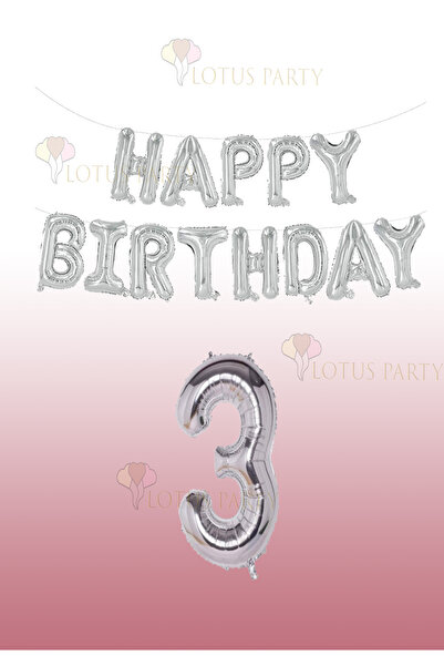 LOTUS PARTY بالون فويل فضي اللون مكتوب عليه عيد ميلاد سعيد - رقم فضي 1 سنة