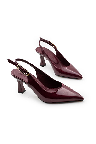 Modaarmada Bordo rugan sivri burun arkası açık kadın ince topuklu ayakkabı