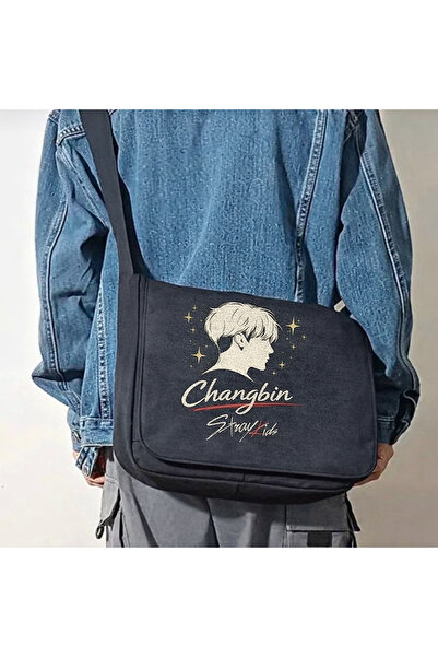 Toum Straykids Changbin Character Printed Black Messenger Bag