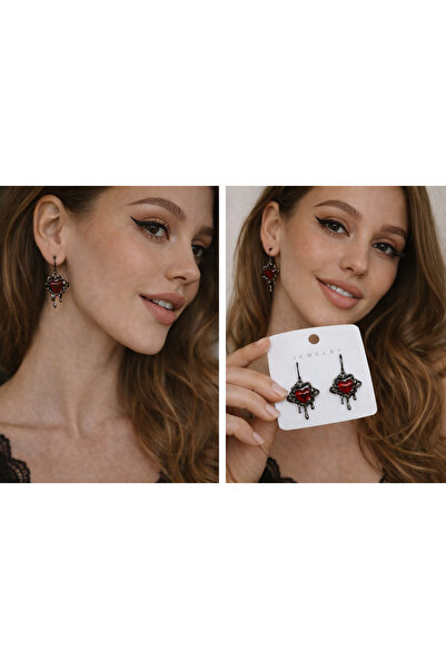 FG KONNİCHİWA Women's Gothic Heart Red Stone Earrings & Dangle Earrings – Red...