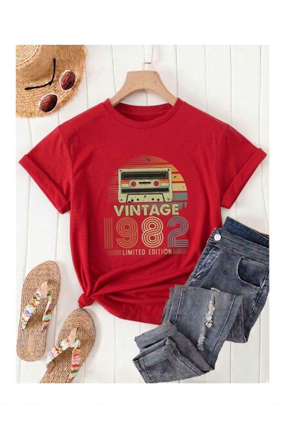SİBELİZE تي شيرت مدمج بتصميم كاسيت ريترو مطبوع عليه Vintage 1982 للجنسين