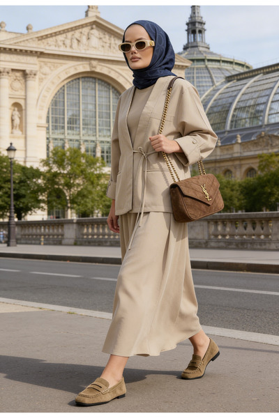 Aselim Hijap Moda Oversize Jacket and Form Skirt Set Daily & Special Combinat...