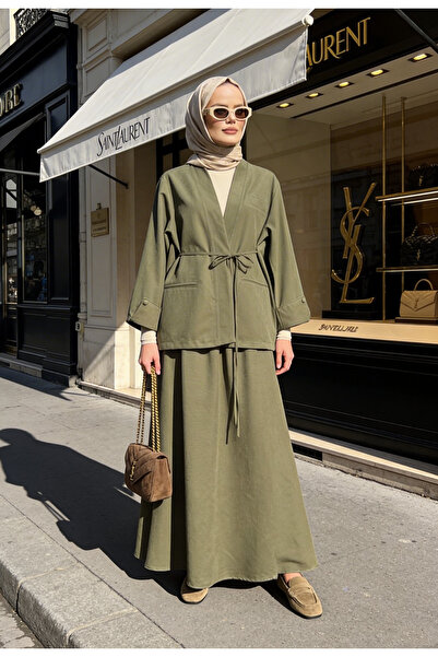 Aselim Hijap Moda Oversized Jacket and Form Skirt Set Daily & Special Combina...