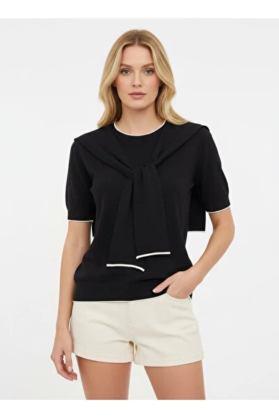 Park Karon Women's Crew Neck Scarf Viscose Knitwear Sweater 12474.Vrt