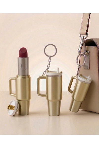 LUBIKO STUDIO Termos Anahtarlık ve Ruj Lipstick Kabı - Kişiye Özel Çanta Akse...