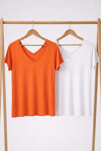 COTENCONCEPT 2 Pieces Front and Back V-Neck Basic T-Shirts